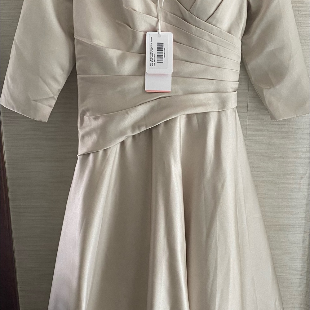Mother of the Bride Tea Length V Neck Satin Dress - Picture 12 of 12